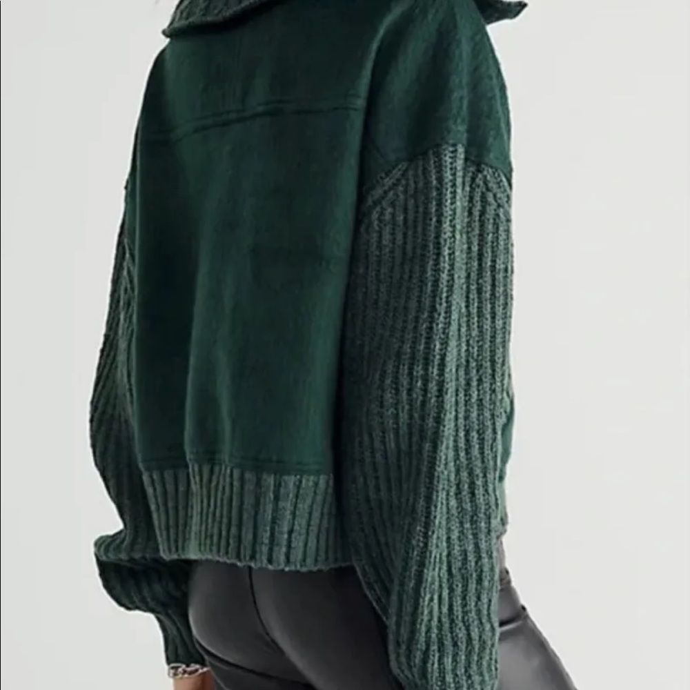 Free People Bennie Blanket Cardi Ribbed Sleeves Hemline Knit Chunky Green - Picture 4 of 8